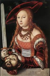 Lucas Cranach d.Ä._Judith mit dem Haupt des Holofernes_1530_ウィーン美術史美術館_赤袖.jpg